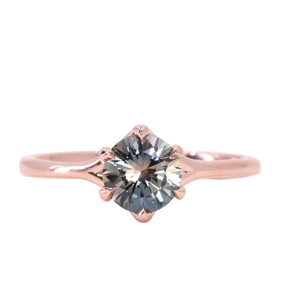 0.92ct Bicolor Sapphire Low Profile Six Prong Split Shank Solitaire in 14k Rose Gold