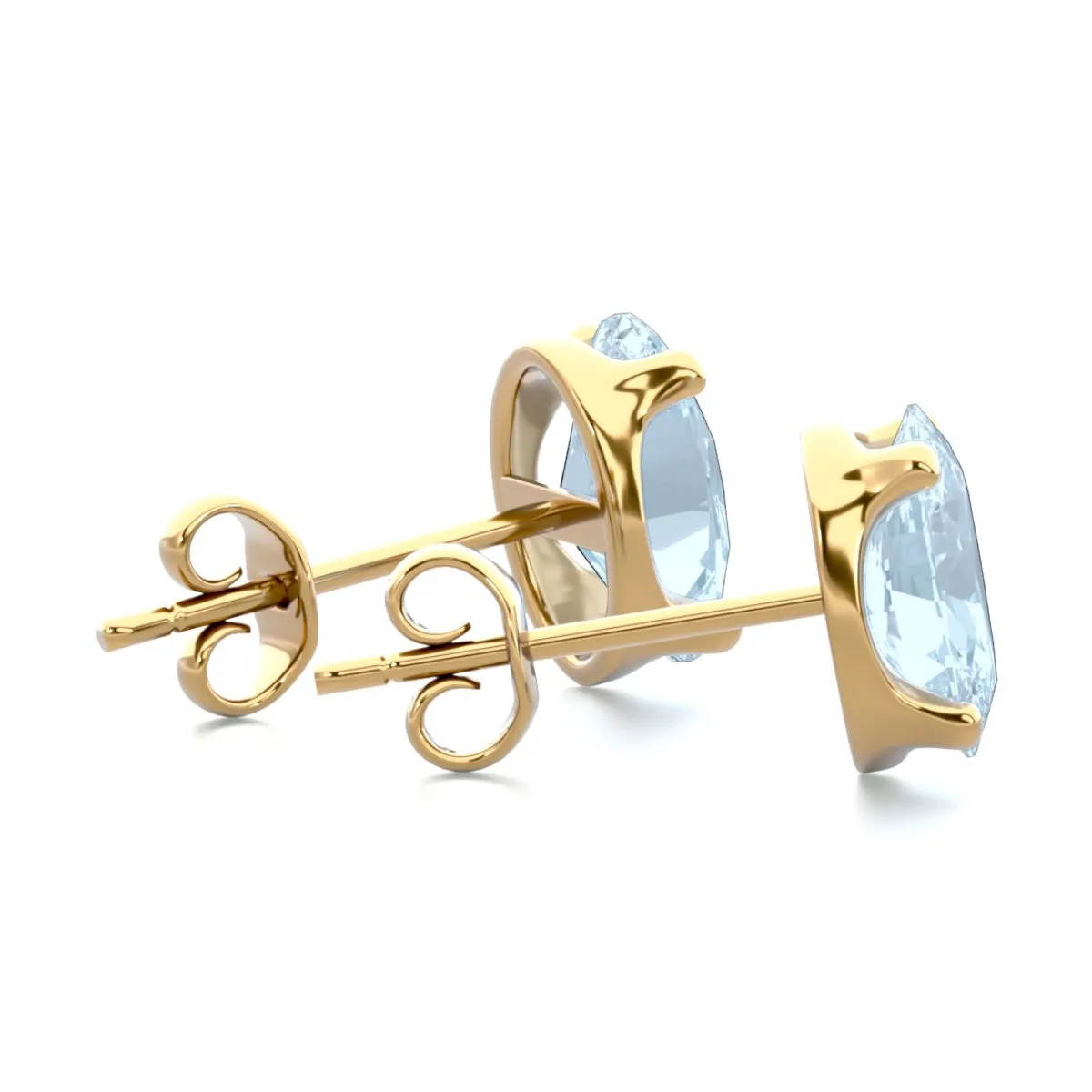 1 1/2 Carat Oval Shape Aquamarine Stud Earrings In 14K Yellow Gold Over Sterling Silver