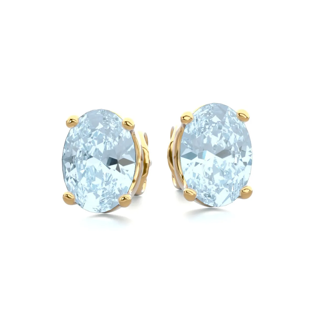 1 1/2 Carat Oval Shape Aquamarine Stud Earrings In 14K Yellow Gold Over Sterling Silver