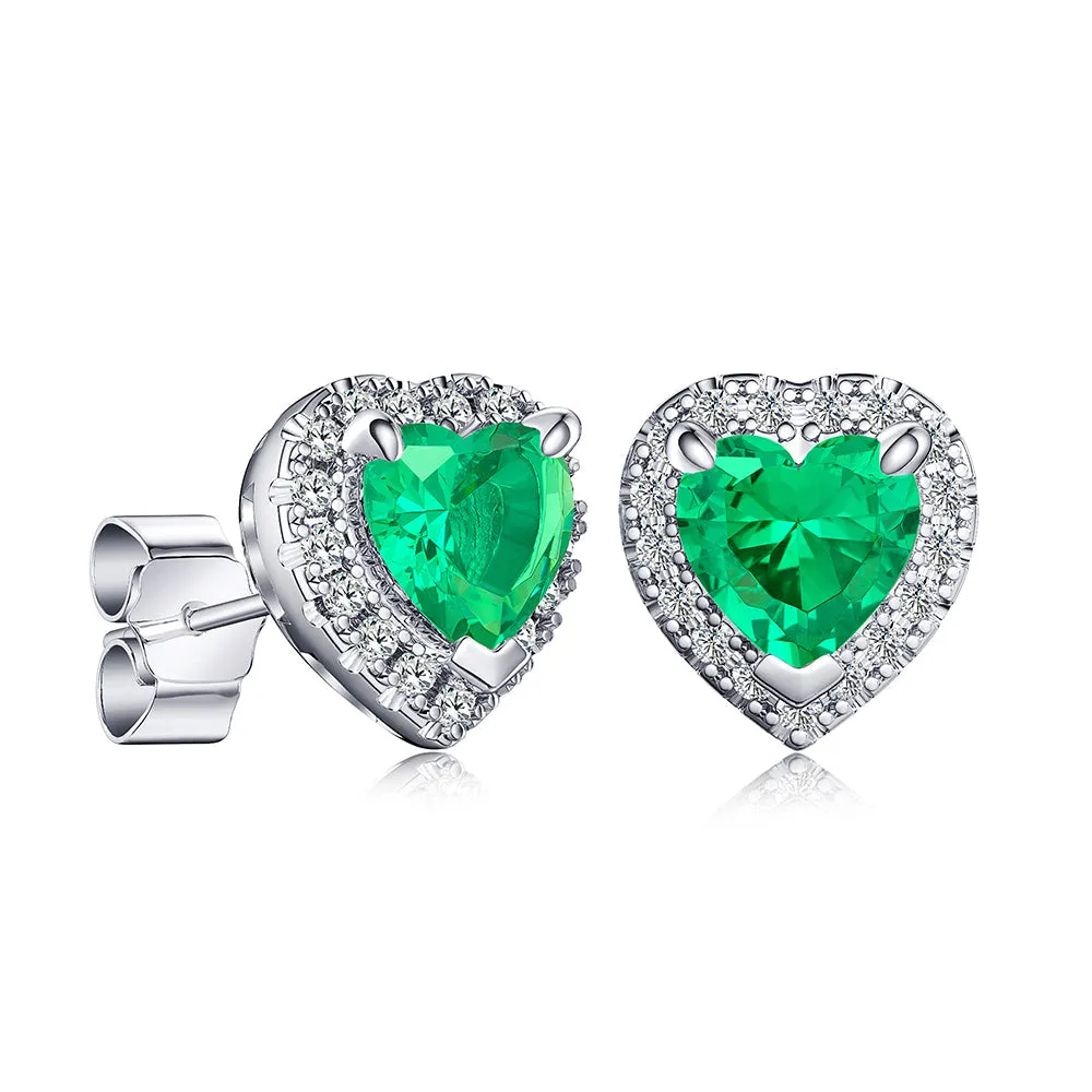 1 CT. Heart Shaped Birthstone with Halo Stud Earrings