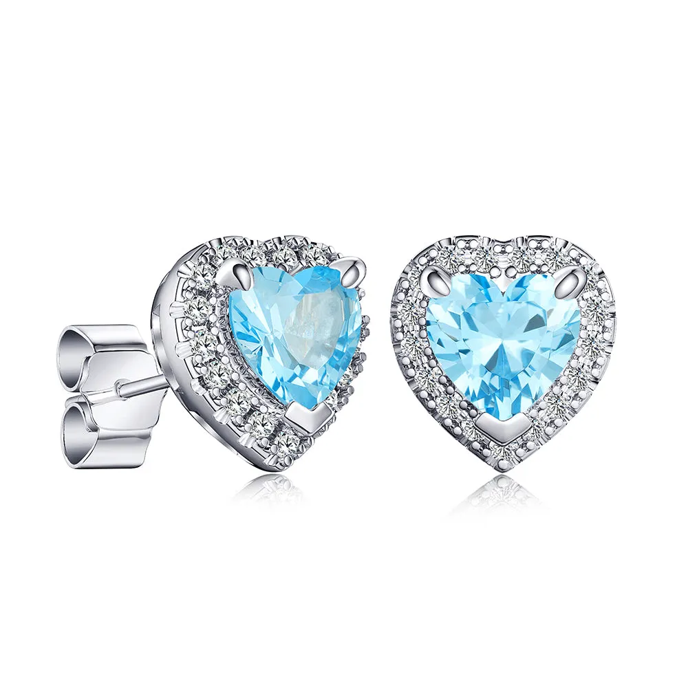 1 CT. Heart Shaped Birthstone with Halo Stud Earrings