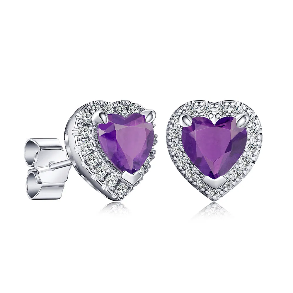 1 CT. Heart Shaped Birthstone with Halo Stud Earrings