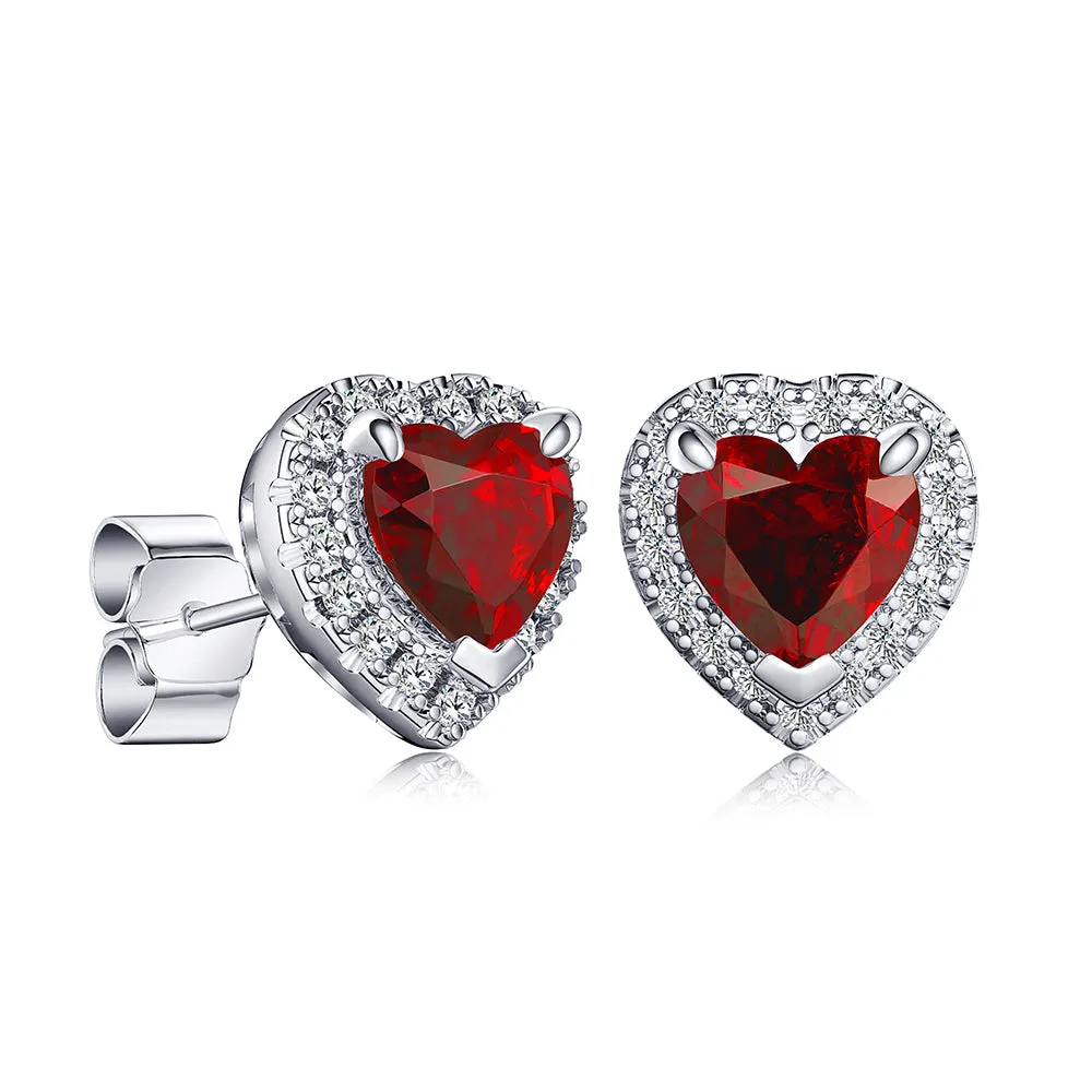 1 CT. Heart Shaped Birthstone with Halo Stud Earrings