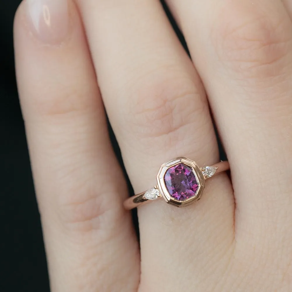 1.02ct Ruby Pink Sapphire Double Bezel Setting With Pear Diamonds In 14k Rose Gold