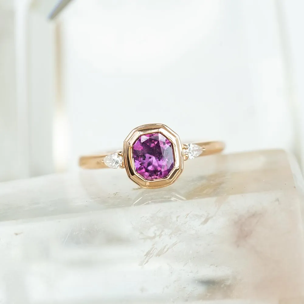 1.02ct Ruby Pink Sapphire Double Bezel Setting With Pear Diamonds In 14k Rose Gold