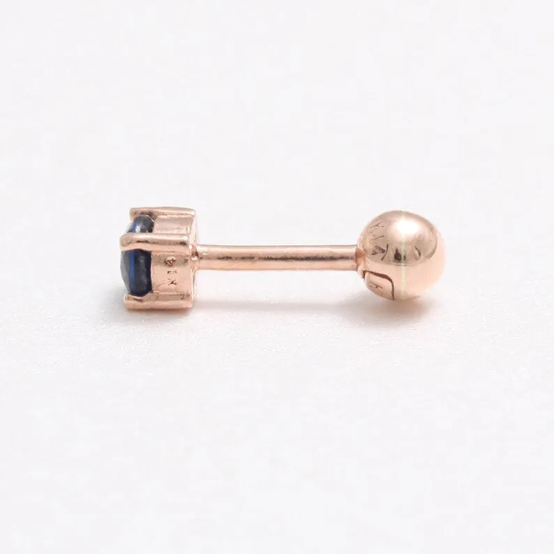 14K 18K Solid Gold 0.1ct Genuine Blue Sapphire Prong Cartilage Tragus Helix Piercing