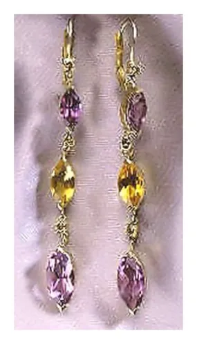 14k La Boheme Amethyst, Citrine and Diamond Earrings (.60ct)