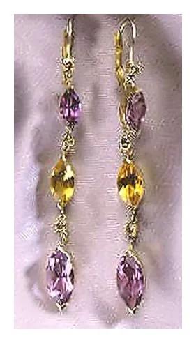 14k La Boheme Amethyst, Citrine and Diamond Earrings (.60ct)