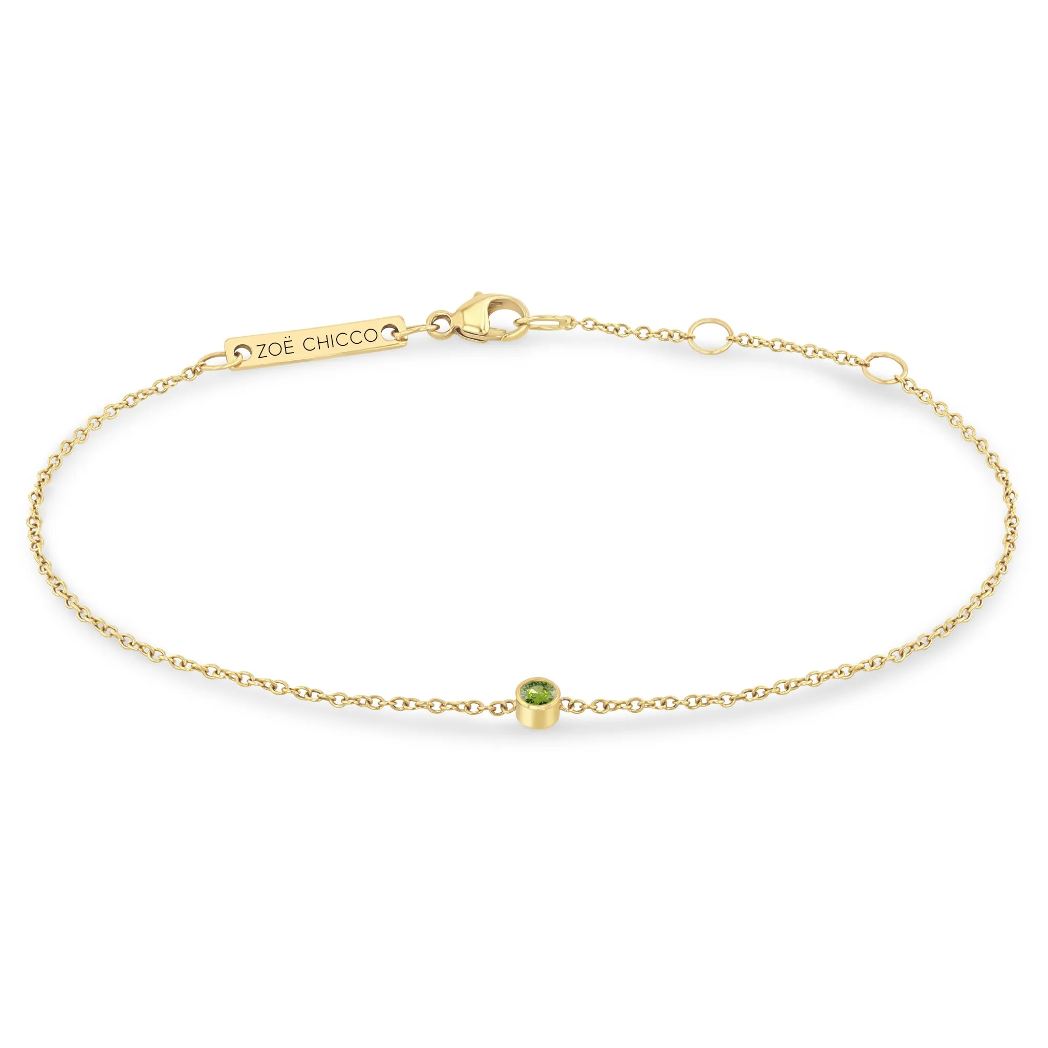 14k Single Peridot Bezel Bracelet | August Birthstone