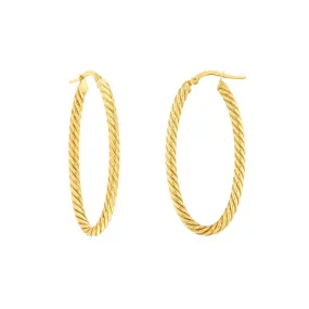 14K Yellow Gold Oval Rope Twist Hoop Earrings