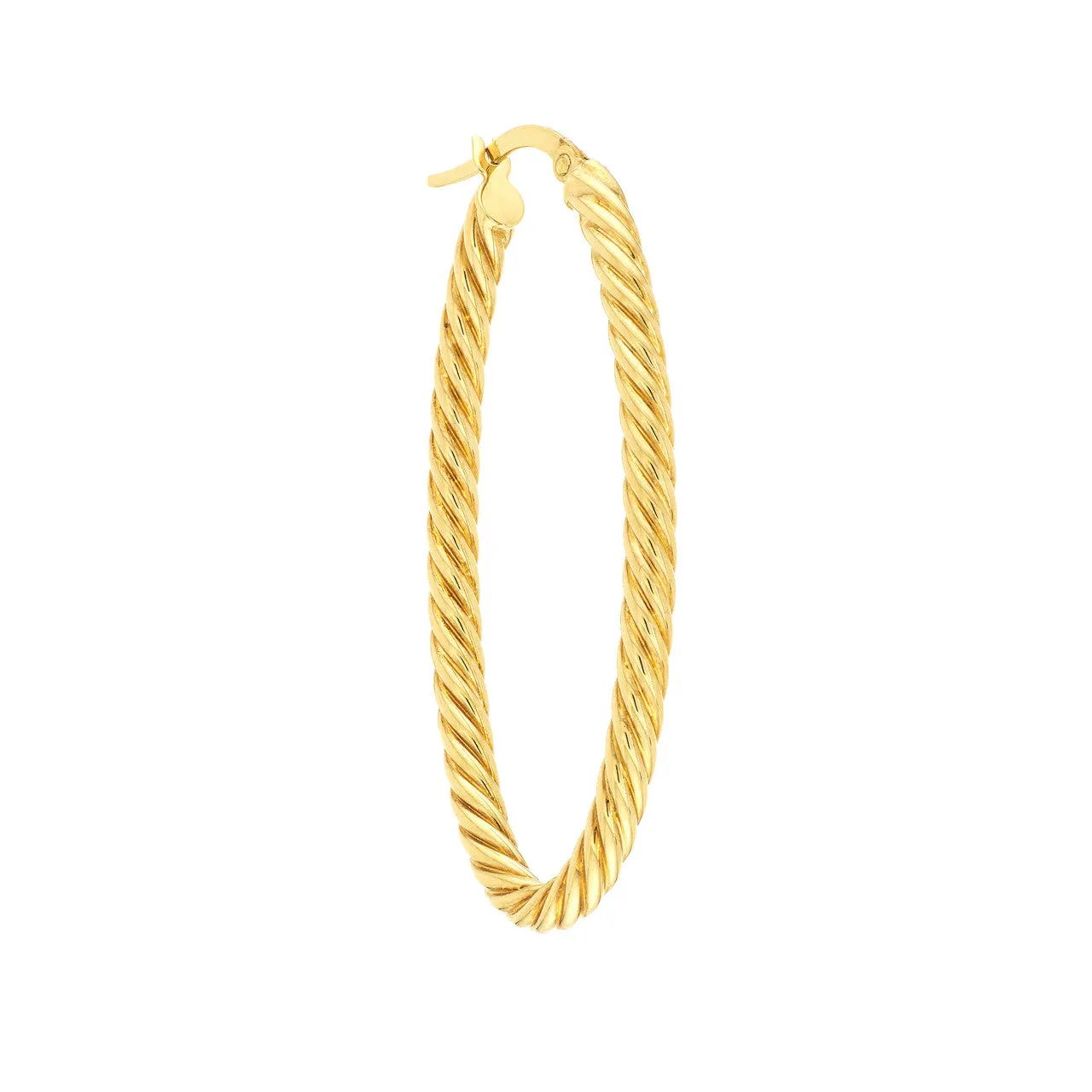 14K Yellow Gold Oval Rope Twist Hoop Earrings