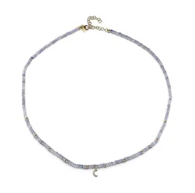 14K Yellow Gold Tanzanite and Diamond Bead Necklace