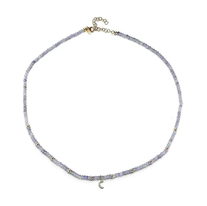 14K Yellow Gold Tanzanite and Diamond Bead Necklace