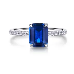 2 CT. Emerald-Cut Blue Sapphire and White Sapphire Ring