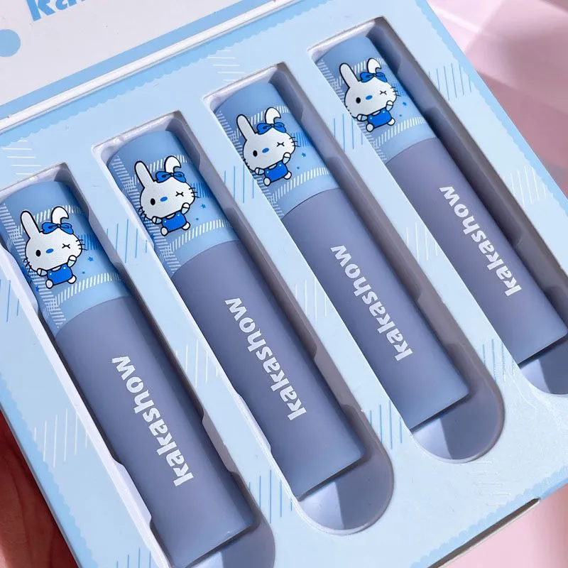 4 Pcs Cute Bunny Mirror Liquid Lipstick Set