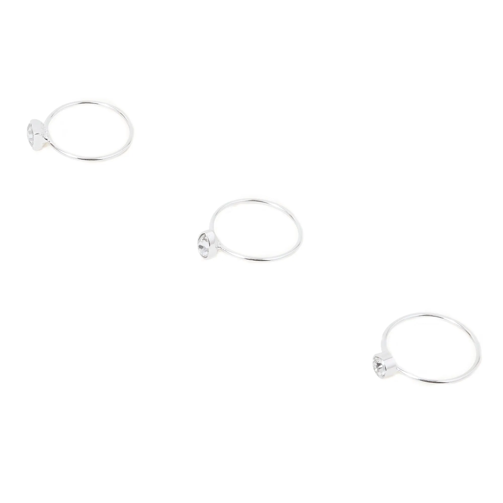 Accessorize London Women's Silver Fine Gem Stacking Rings Set Of Three-Small