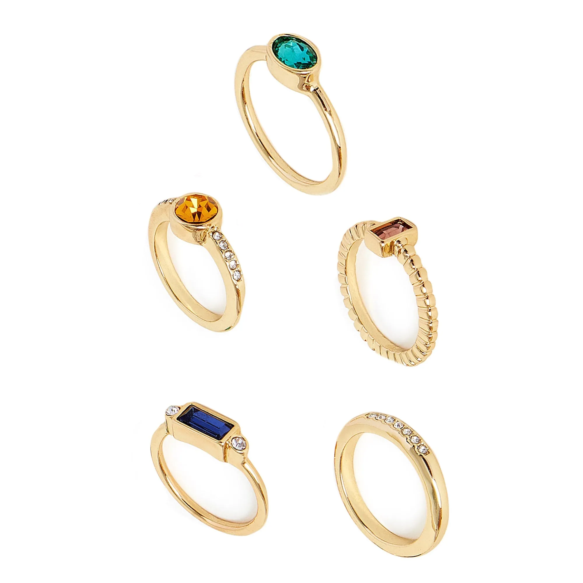 Accessorize London Women's Sparkle Gem Rings 5 Pack Multi-Medium