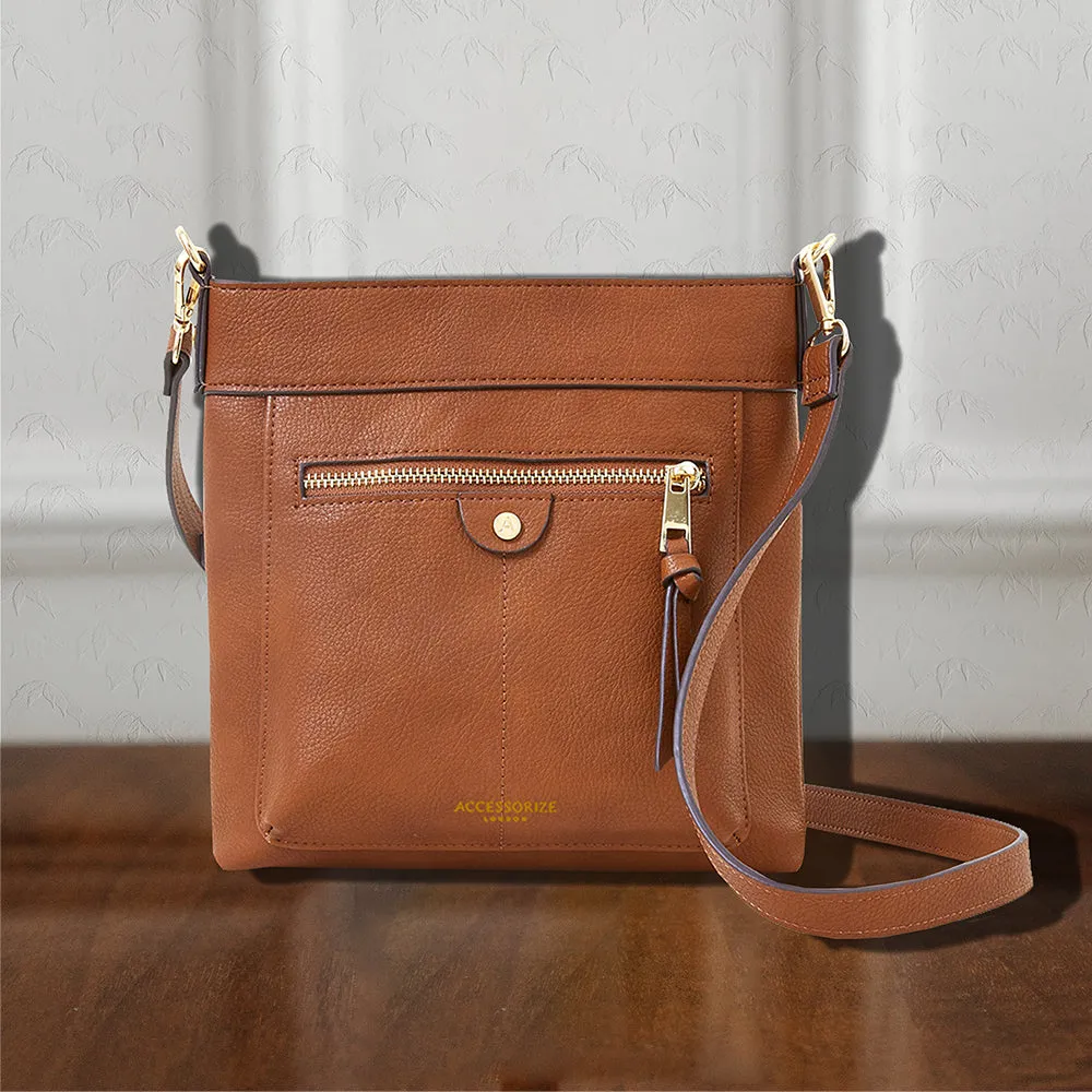 Accessorize London Women's Tan Classic Messenger Sling Bag