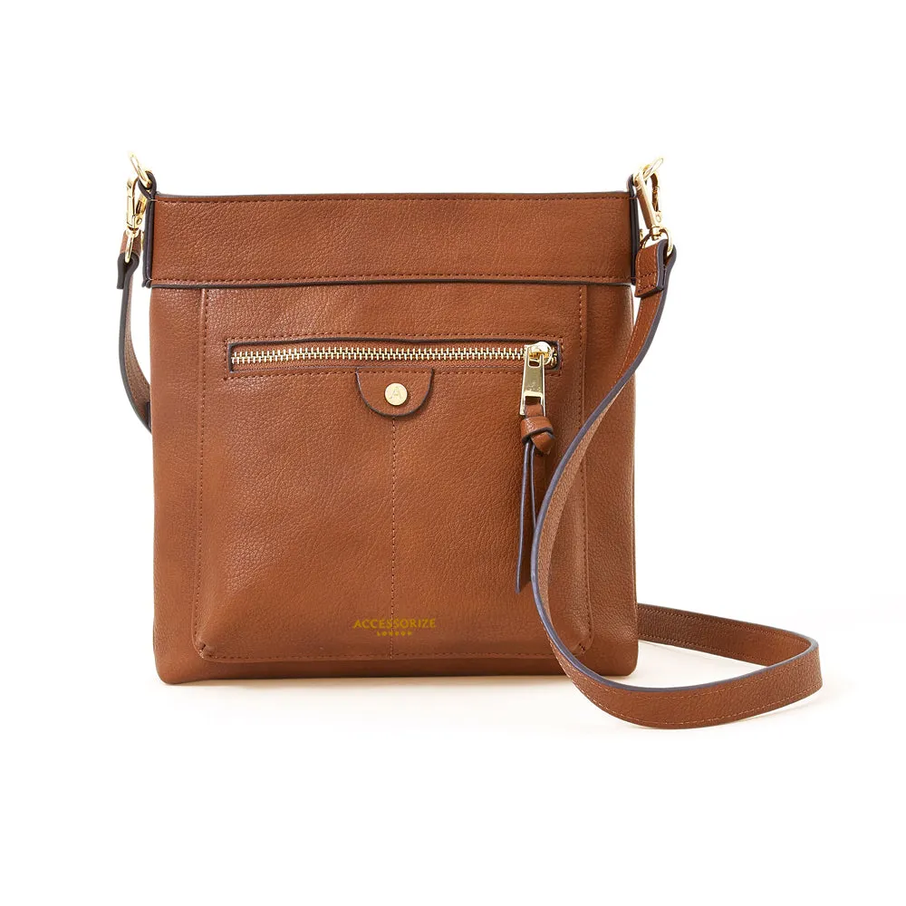 Accessorize London Women's Tan Classic Messenger Sling Bag