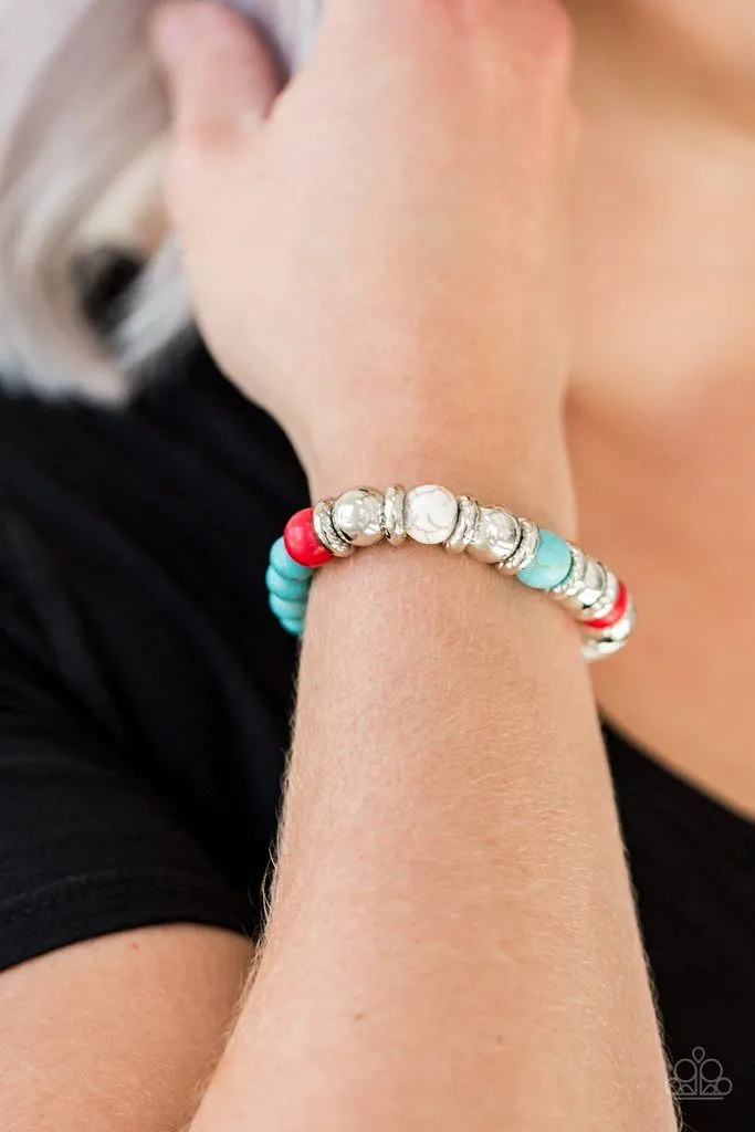 Across the Mesa Multi-color Red, White, Blue and Silver Bracelet - Paparazzi Accessories