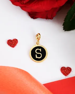 Alphabet S Black Enamel Charm - Voylla