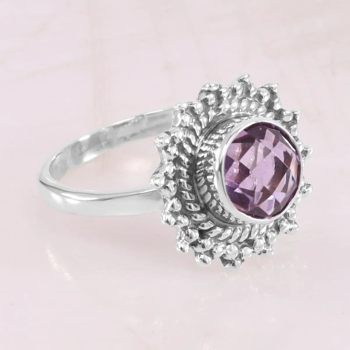 Amethyst 925 Sterling Silver Ring, Handmade Bohemian Ring, Purple Amethyst Gemstone Ring, February Birthstone Wedding Gift Ring