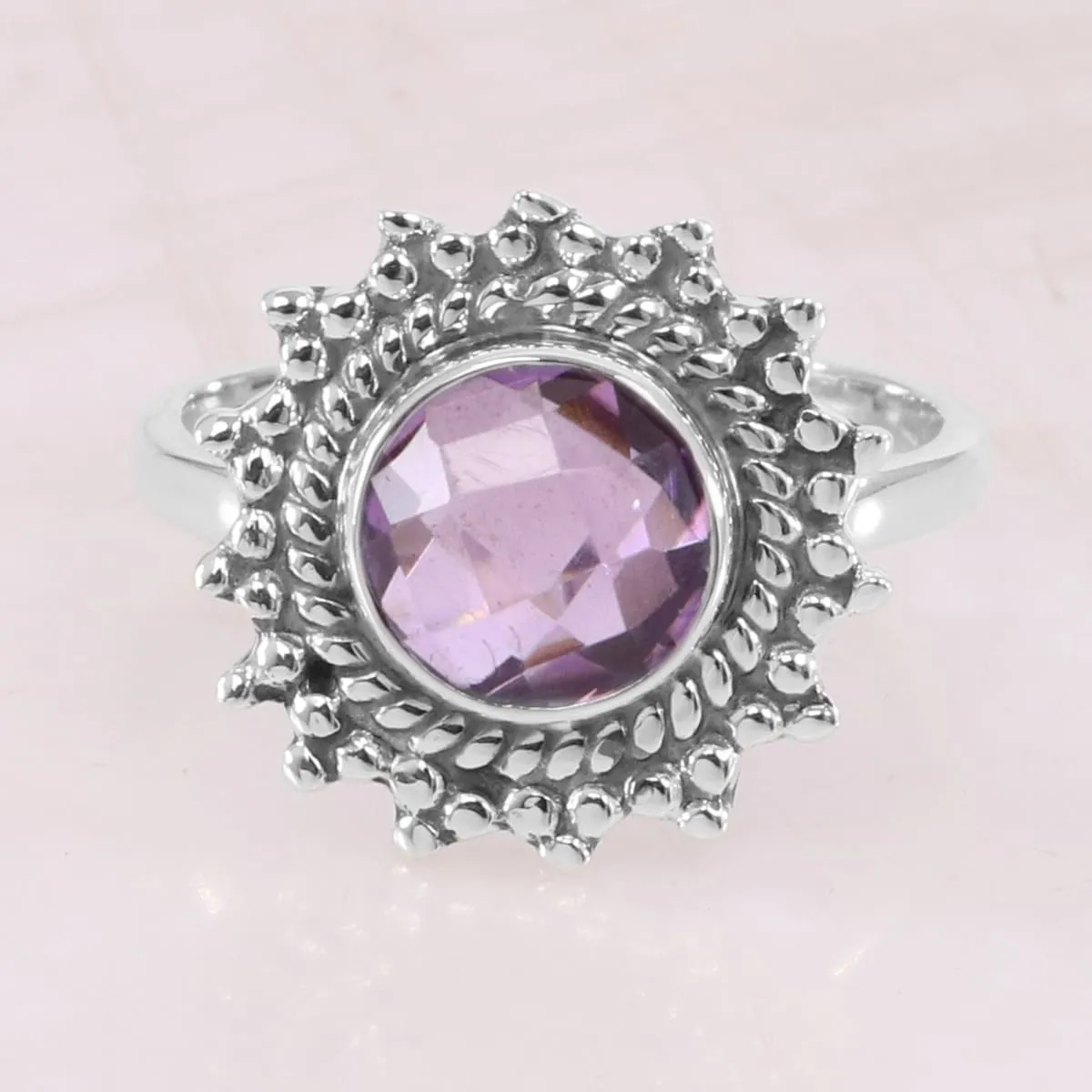 Amethyst 925 Sterling Silver Ring, Handmade Bohemian Ring, Purple Amethyst Gemstone Ring, February Birthstone Wedding Gift Ring