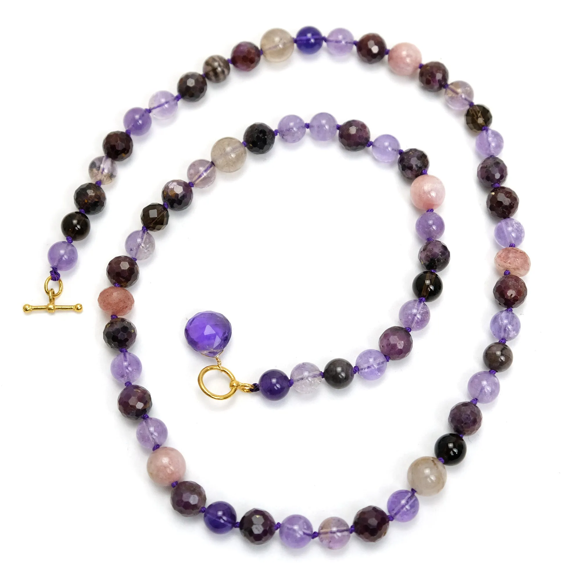 Amethyst   Ruby Knotted Necklace 8 to 10mm