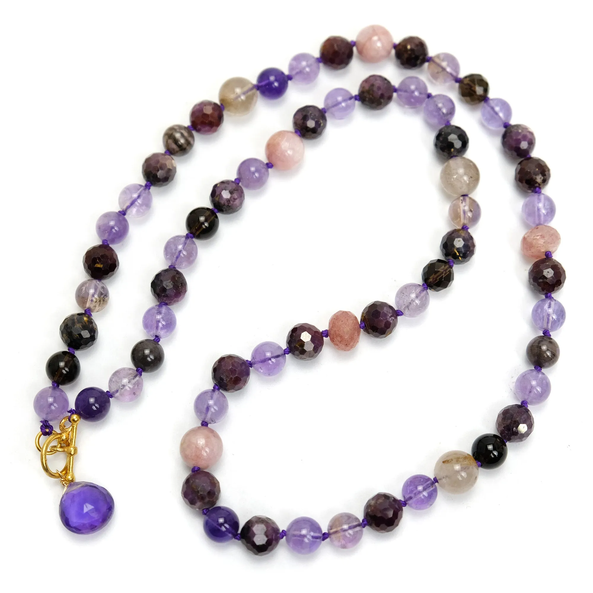 Amethyst   Ruby Knotted Necklace 8 to 10mm