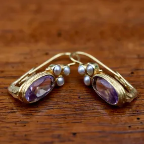 Balmoral Castle 14k Gold, Amethyst and Pearl Earrings