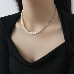 Baroque Pearl Beaded Necklace Sterling Silver