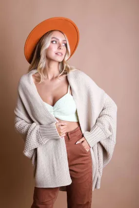 Bat Sleeve Knit Cardigan in Beige