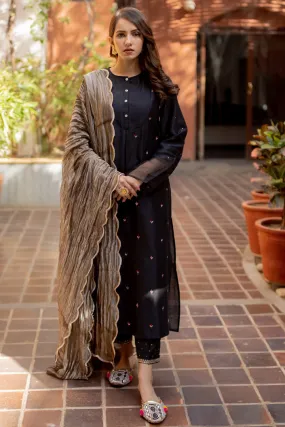 Black Chanderi Kurta Set