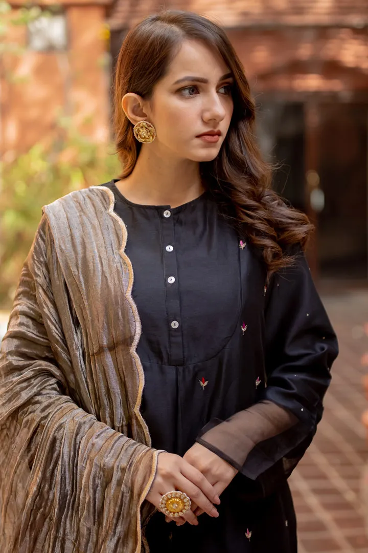 Black Chanderi Kurta Set