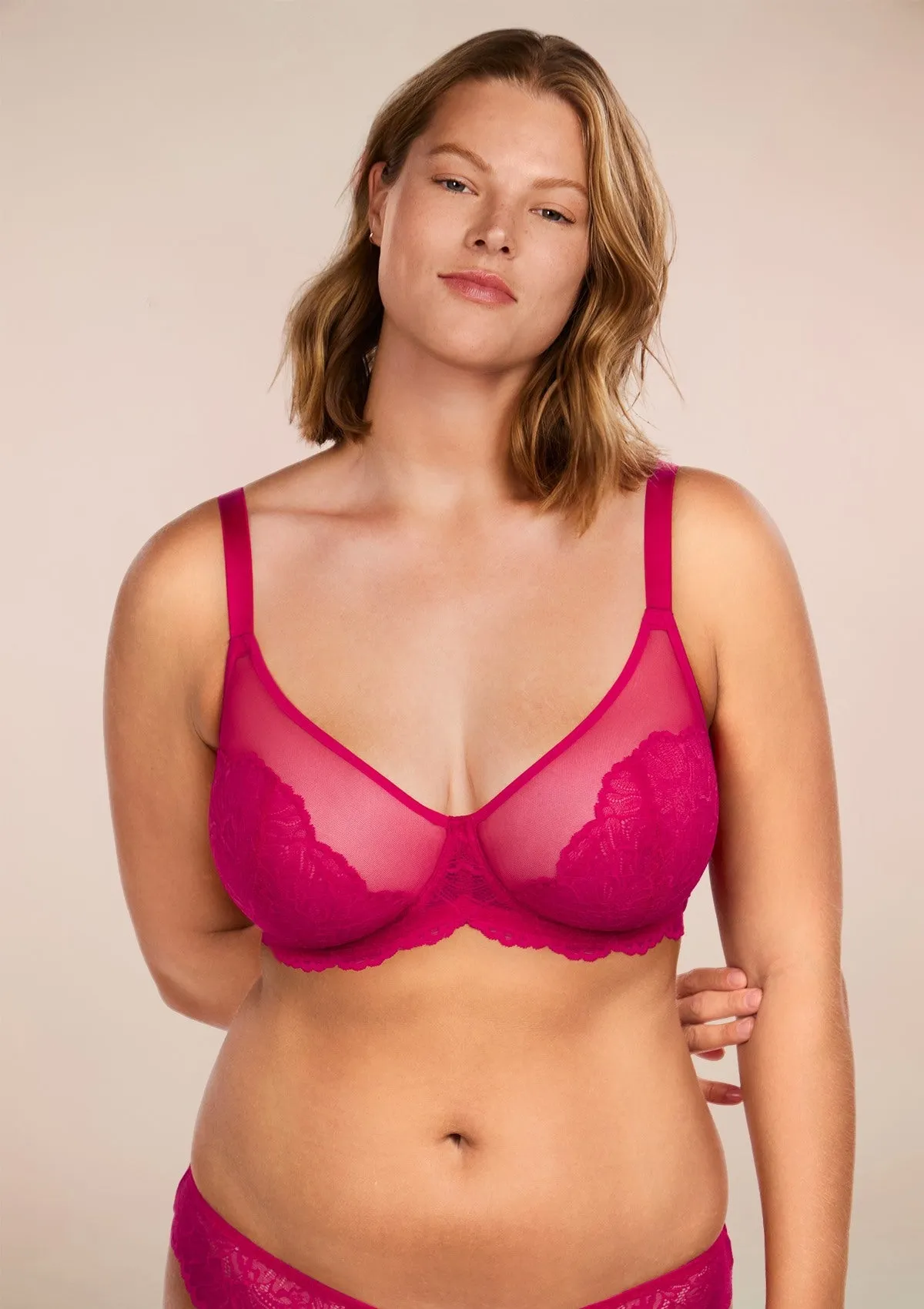 Blossom Raspberry Unlined Lace Underwire Bra Set