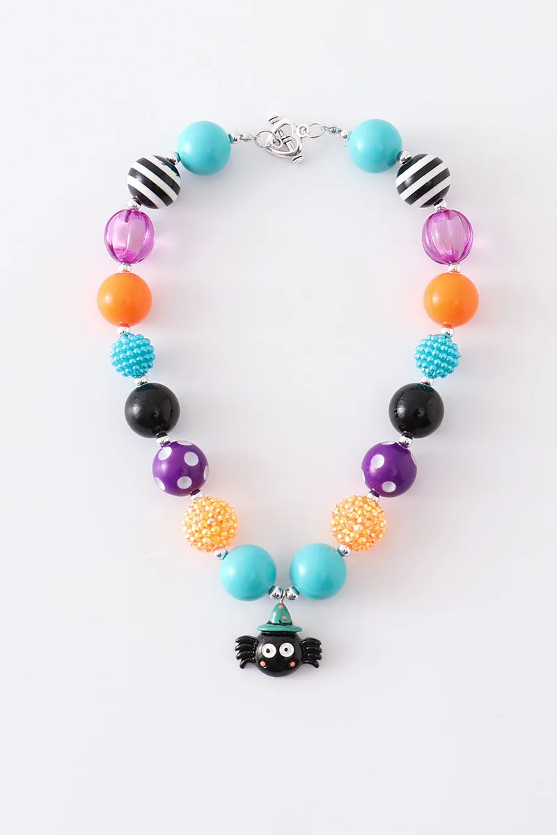 Blue halloween spider bubble chunky necklace