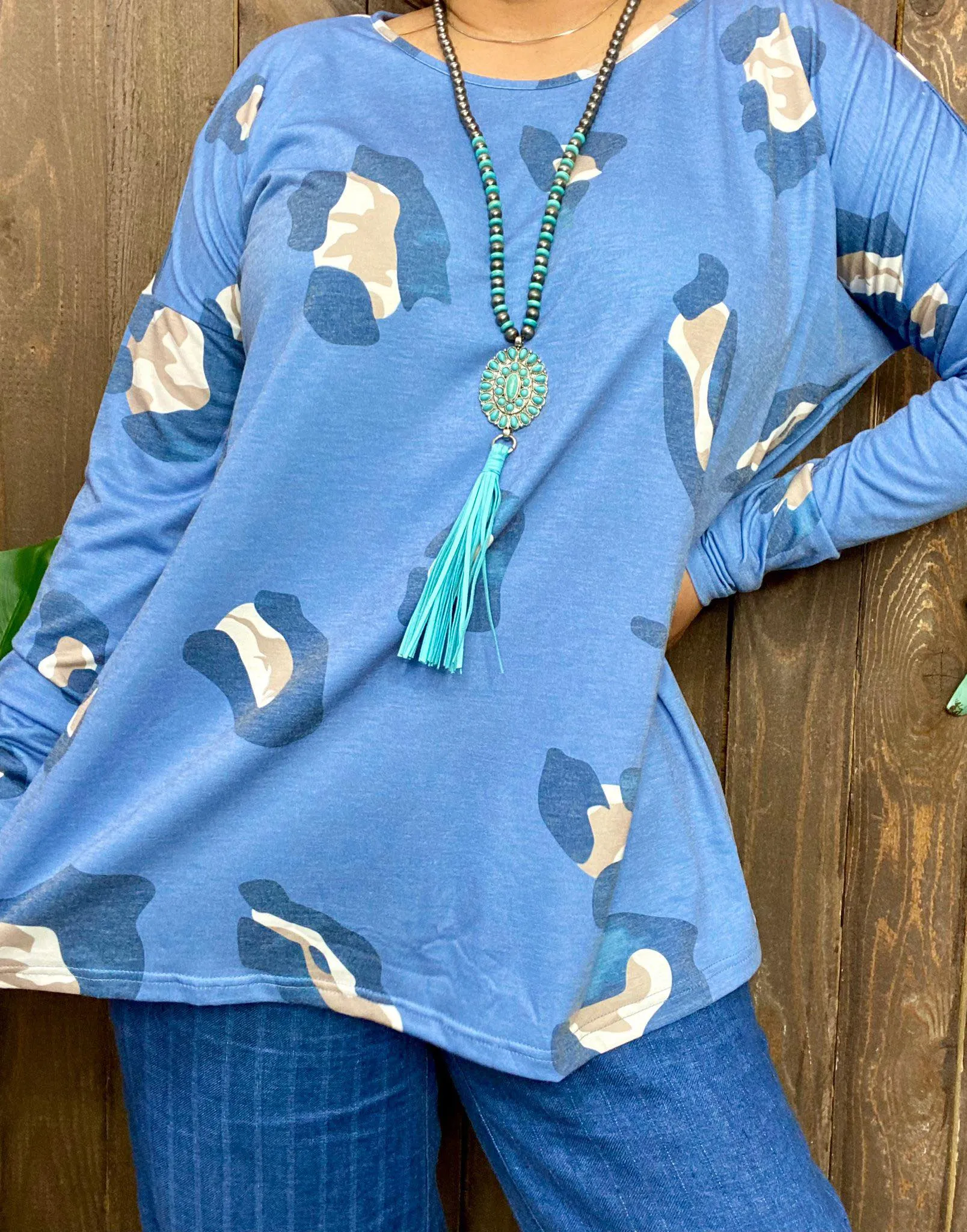 Blue Leopard Dolman sleeve top