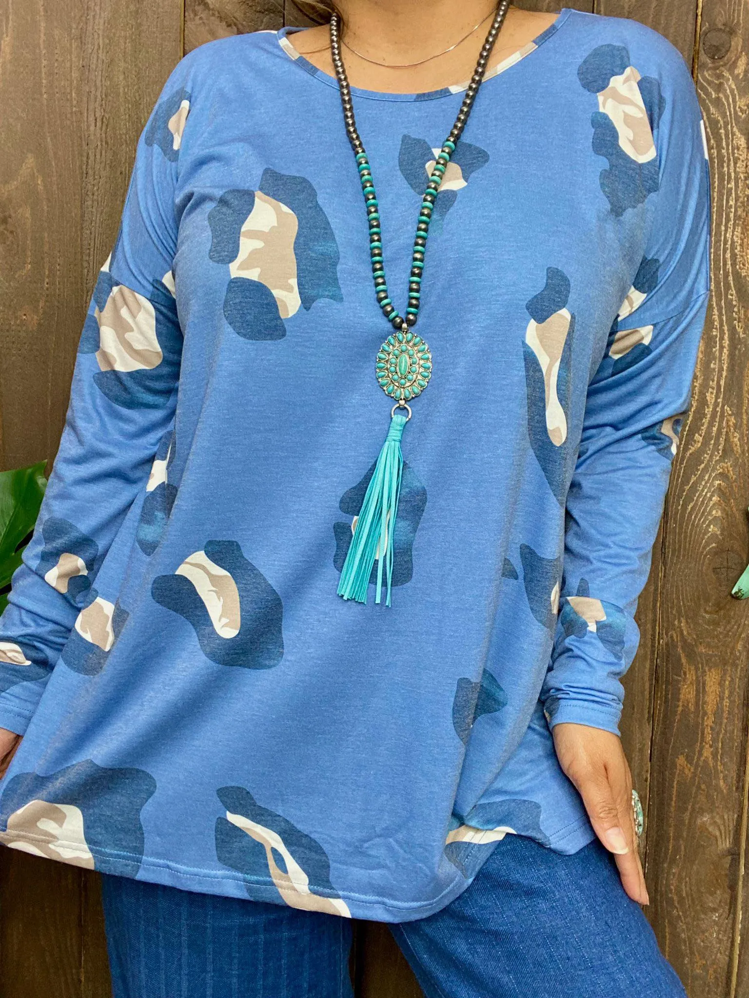 Blue Leopard Dolman sleeve top