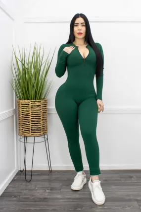 Bodycon Long Sleeve Jumpsuit Green