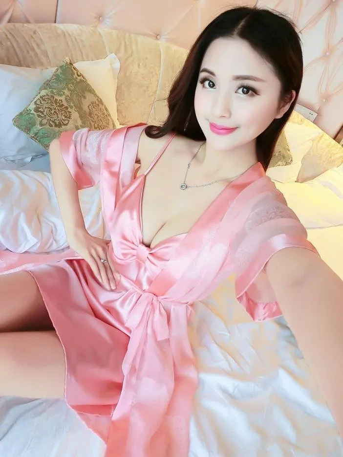 Bow Top Lingerie Slip Dress Robe Set