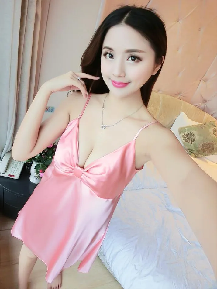 Bow Top Lingerie Slip Dress Robe Set