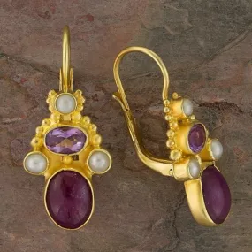 Brighton Ruby, Amethyst and Pearl Earrings