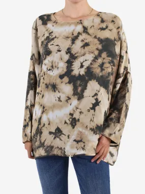 Brown tie-dye long sleeve silk top - size S