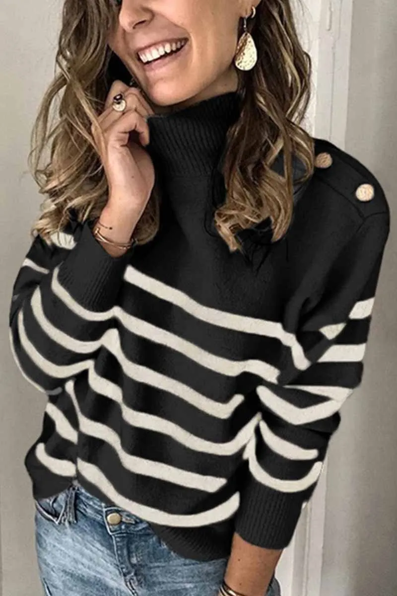 Button Design Striped Sweater