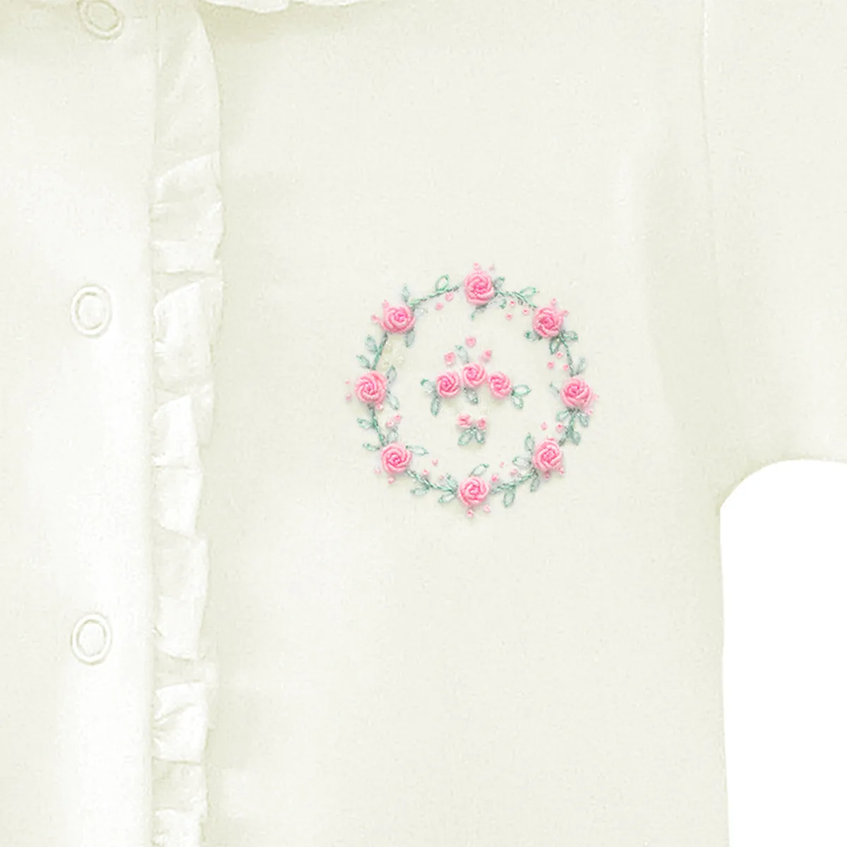 Circle of Roses Embroidery Footie | Baby Girl