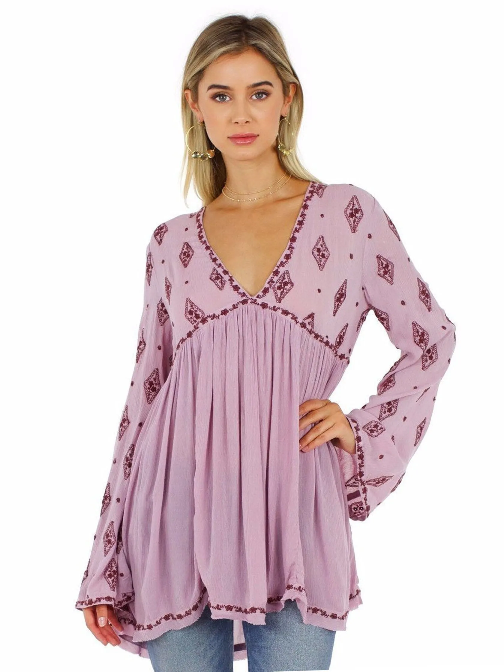 Diamond Embroidery Top Bell Sleeves In 8 Different Colors You Choose Long Boho Tunic Or Mini Dress For Free Spirited People Small Medium Or Large