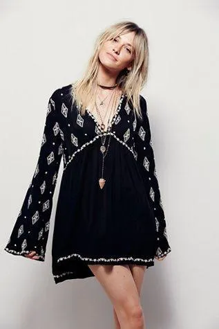 Diamond Embroidery Top Bell Sleeves In 8 Different Colors You Choose Long Boho Tunic Or Mini Dress For Free Spirited People Small Medium Or Large