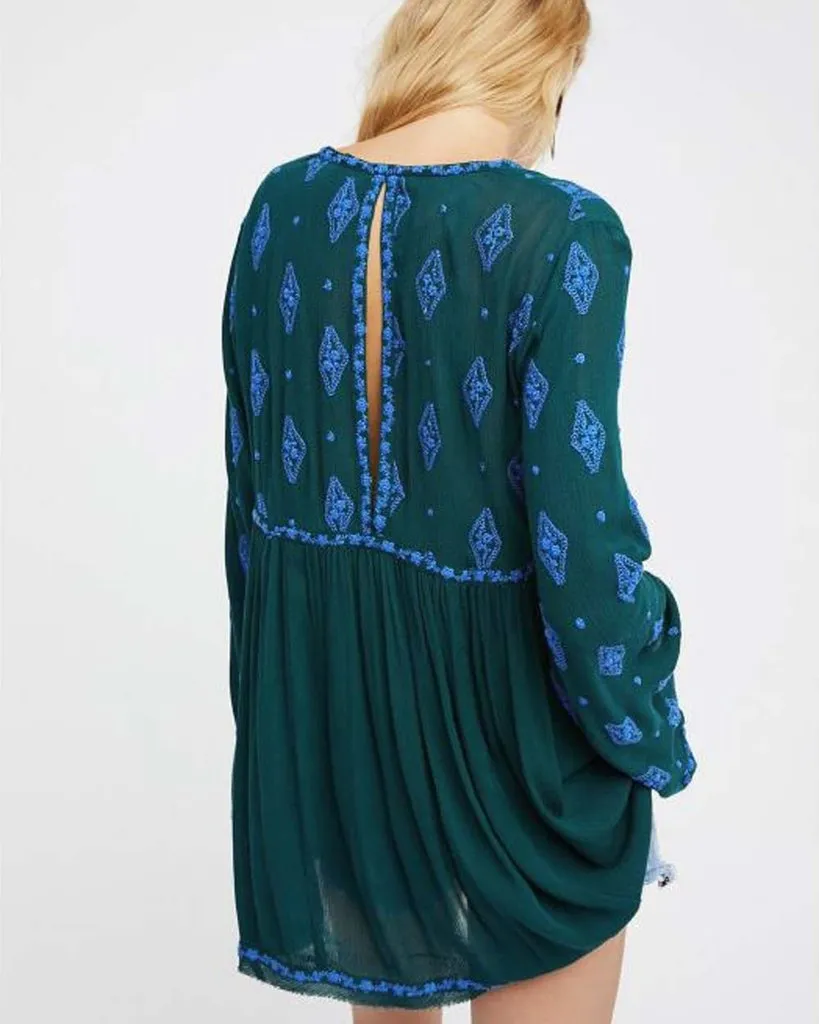 Diamond Embroidery Top Bell Sleeves In 8 Different Colors You Choose Long Boho Tunic Or Mini Dress For Free Spirited People Small Medium Or Large