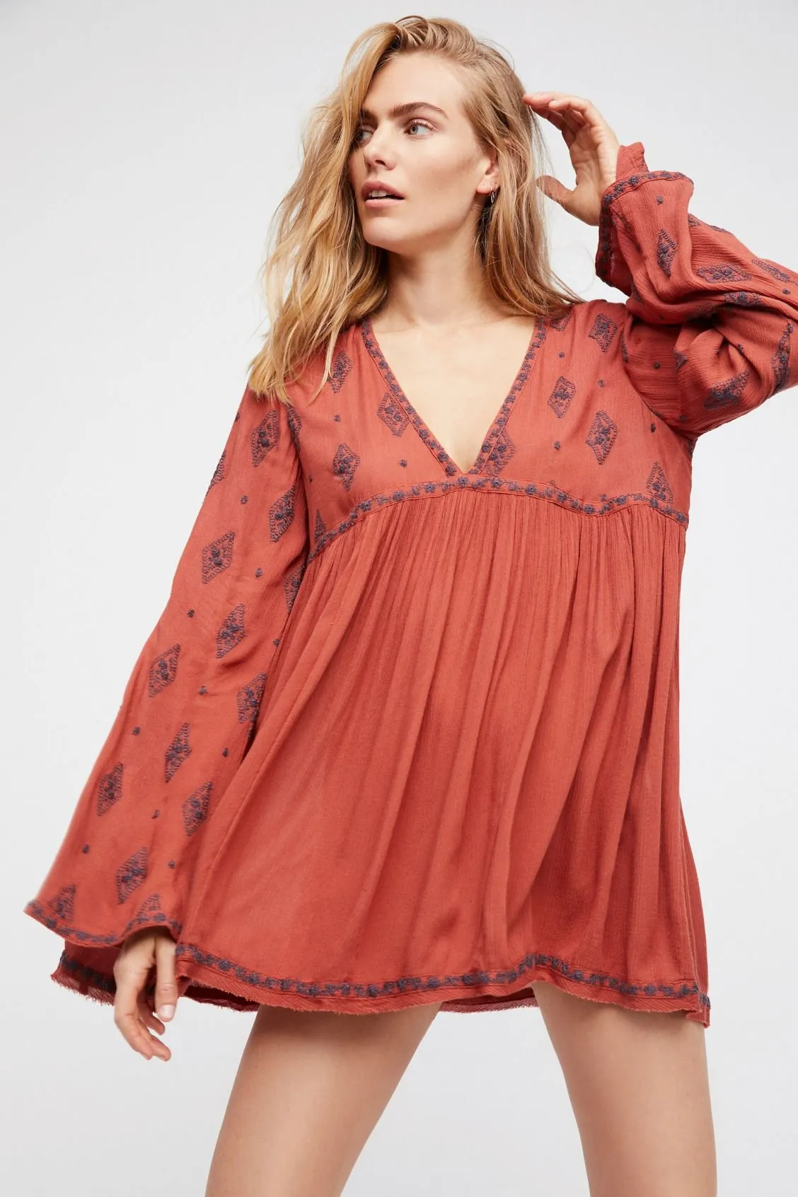 Diamond Embroidery Top Bell Sleeves In 8 Different Colors You Choose Long Boho Tunic Or Mini Dress For Free Spirited People Small Medium Or Large