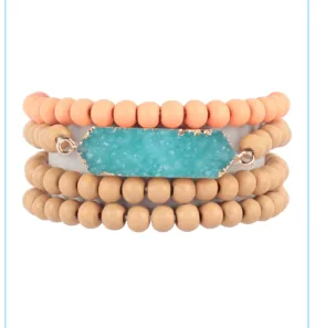 Druzy Wood Stackable Bracelet Set